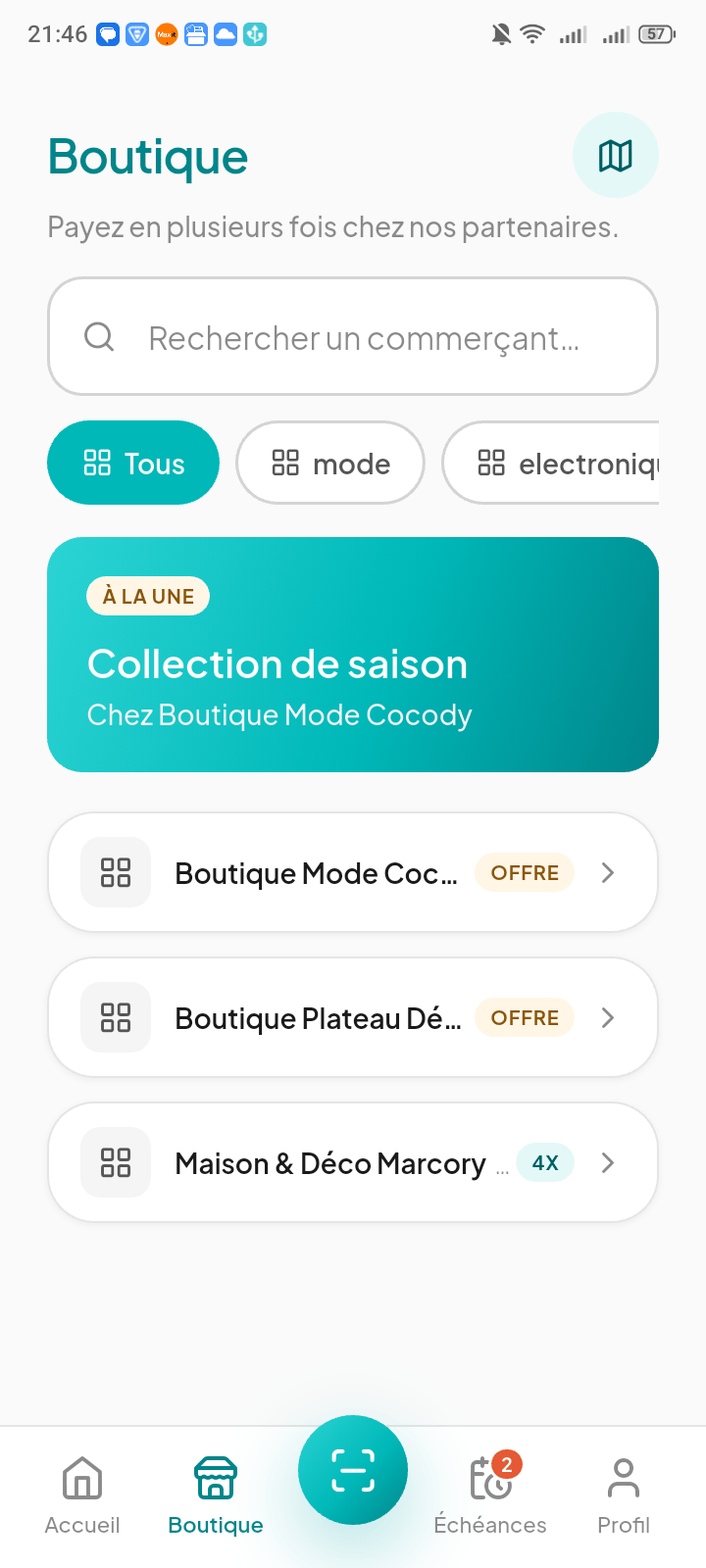 Application Donypay, annuaire des marchands partenaires